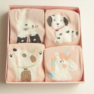 Caramella Boxed Set of 4 Girls Youth Socks Animal Patterns Pink New in Box